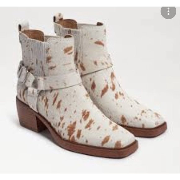 Sam Edelman Bellamie Calf Hair Ankle Boots Natural Ivory Brahma